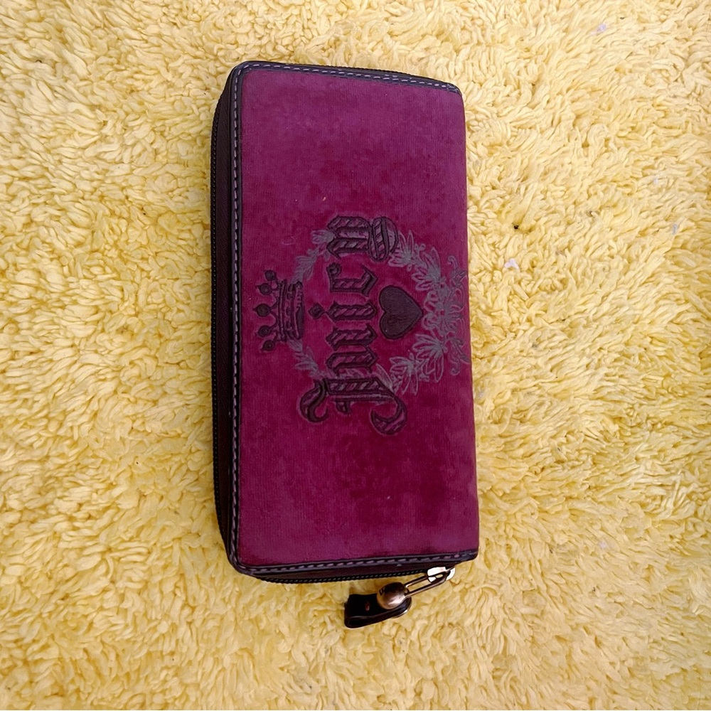 Juicy Couture Pink  Velour Zip Around Embroidered Wallet